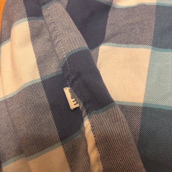 LL Bean Flannel Shirt Mens S Gray White Aqua Checkered Button Up Regular Fit - Picture 5 of 5